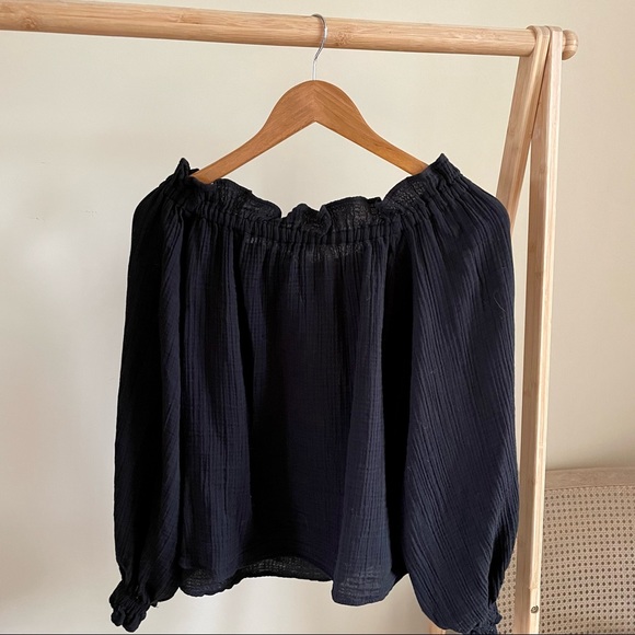 Zara Gauze Off the Shoulder Ruffle Top in Black - S - Picture 4 of 4
